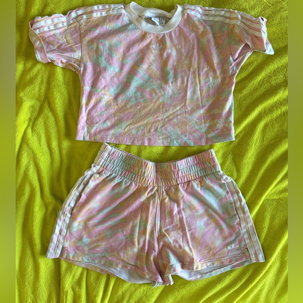 Adidas Pink Tye Dye Pajama Set Soft Lightweight Sleepwear